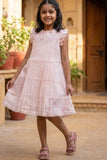 Pink Embroidered Pleated Frock For Girls