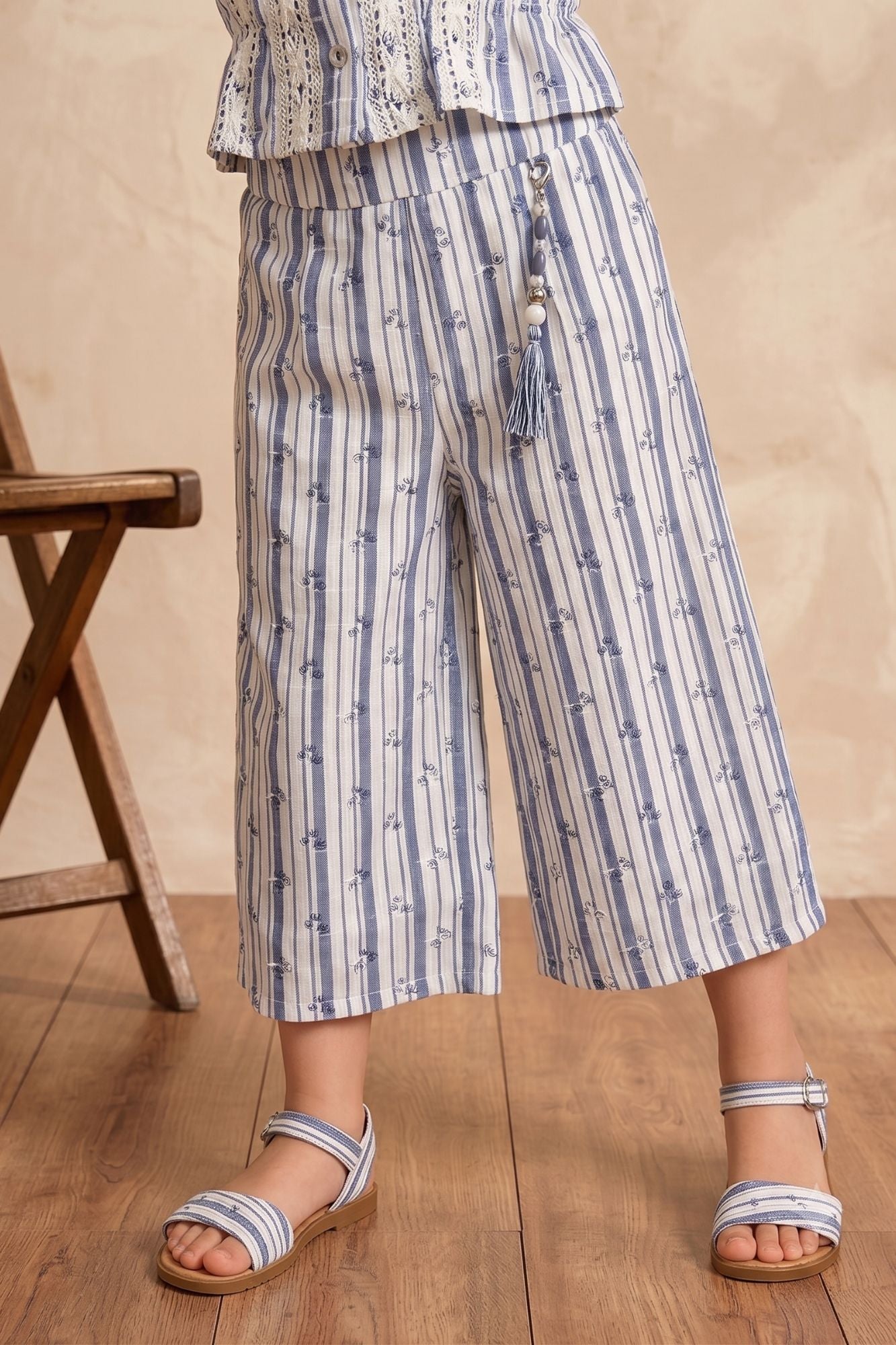 Blue Striped Lace Detail Co-Ord Set