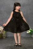 Black Sequin Party Frock With Bow Detail For Girls