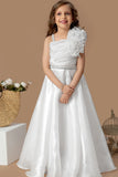 Designer White Floral Appliqué Party Wear Gown For Girls