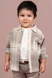 Brown Checked Shirt And Pant Set With White T Shirt For Boys