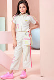 Girls Off-White Co-Ord Set with Neon Stripe Pants