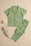 Green Tropical Print Night Suit Set For Boys