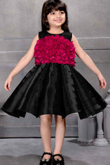 Black Shimmer Frock With Floral Embellished For Girls