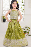 Olive Green Sequins Embroidered Lehenga Choli Set for Girls
