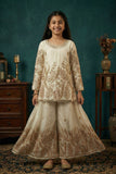 Cream Heavy Embroidered Palazzo Set For Girls
