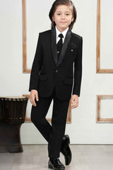 Black Bead Work Tuxedo With Pant And Waistcoat Set For Boys