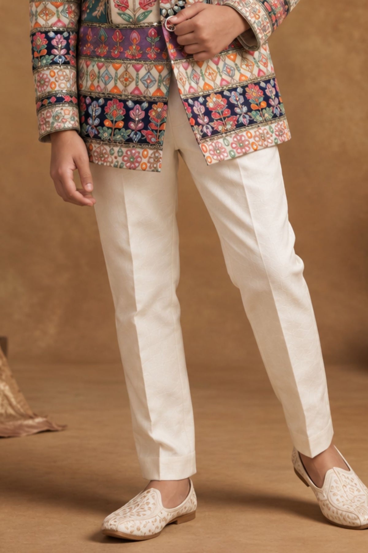 Multicolor Sequin Embroidered Sherwani Set with Tailored Pants For Boys