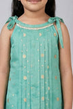 Girls Blue Sleeveless Dress with Pintuck Pleats