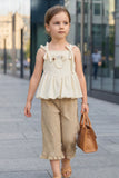 Girls Beige Co-Ord Set – Peplum Top And Wide-Leg Pants