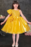 Yellow Party Wear Frock With Sequin Bodice And Statement Ruffle Detail For Girls
