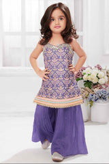 Purple Sequin And Embroidered Palazzo Set For Girls