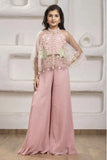 Pastel Pink Cape Style Palazzo Set With Sequin Floral Embroidery For Girls
