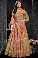 Multicolor Printed Lehenga Choli With Embroidered And Mirror Work For Girls