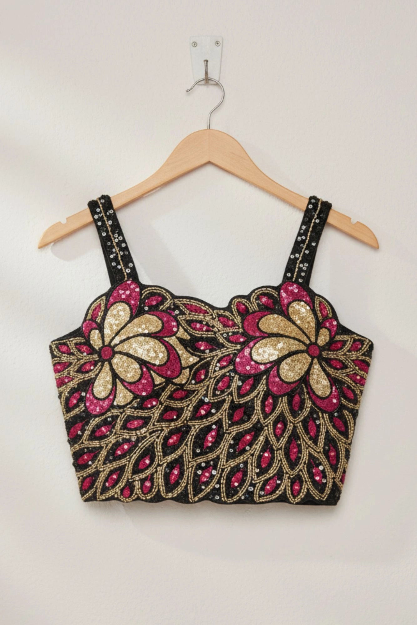 Black Sequin Embroidered Lehenga Choli with Floral Detailing For Girls