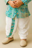 Aqua Blue Patchwork-Style Kurta with Cream Dhoti Set