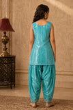 Aqua Blue Embroidered Patiala Set with Dupatta For Girls