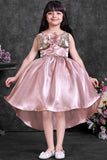 Dusty Pink High-Low Party Wear Frock with Sequin Bow For Girls