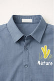 Slate Blue Printed Cotton Shirt with Nature Motif for Boys