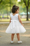 White Tulle Party Wear Frock with Oversized Bow For Girls