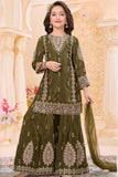 Olive Green Embroidered Palazzo Set for Girls
