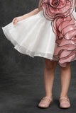 White With Blush Pink 3D Floral Party Wear Frock