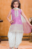 Lavender And White Patiala Set With Embroidered Kurti And Dupatta For Girls