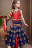 Red And Navy Blue Zari Embroidered Lehenga Choli Set For Girls