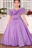 Designer Purple Party Wear Gown with Oversized Pleated Bow and Rosette Embellishment For Girls
