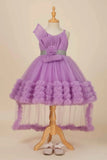 Lavender Embellished Party Wear Frock with Pleated Bodice and 3D Ruffle Hemline For Girls