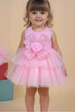 Pink Floral Embellished And Sequins Work Layered Party Wear Frock For Girls