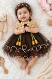Brown Frock With Playful 3D Floral Applique