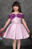Lilac Off Shoulder Bow Embellished Party Frock For Girls