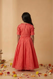 Coral Bird Embroidered Lehenga Choli Set For Girls