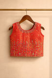 Rust & Pink Mirror Work Embroidered Lehenga Choli Set with Dupatta For Girls