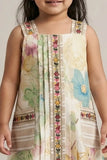Girls Multicolor Floral Printed Dress with Embroidered Panel