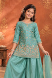 Sea Green Embroidered Palazzo Set with Dupatta For Girls