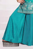Rama Green Bandhani Brocade Mirror Work Palazzo Set with Dupatta For Girls