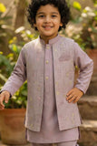 Lavender Kurta Set with Pastel Embroidered Nehru Jacket For Boys
