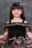 Girls Black Heavy Bead Embroidered With3D Floral Applique Party Dress