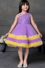 Lavender Partywear Frock With Sequin Work For Girls