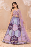 Girls Lavender And Purple Floral Mirror Work Embellished Lehenga Choli Set