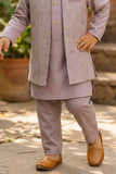 Lavender Kurta Set with Pastel Embroidered Nehru Jacket For Boys