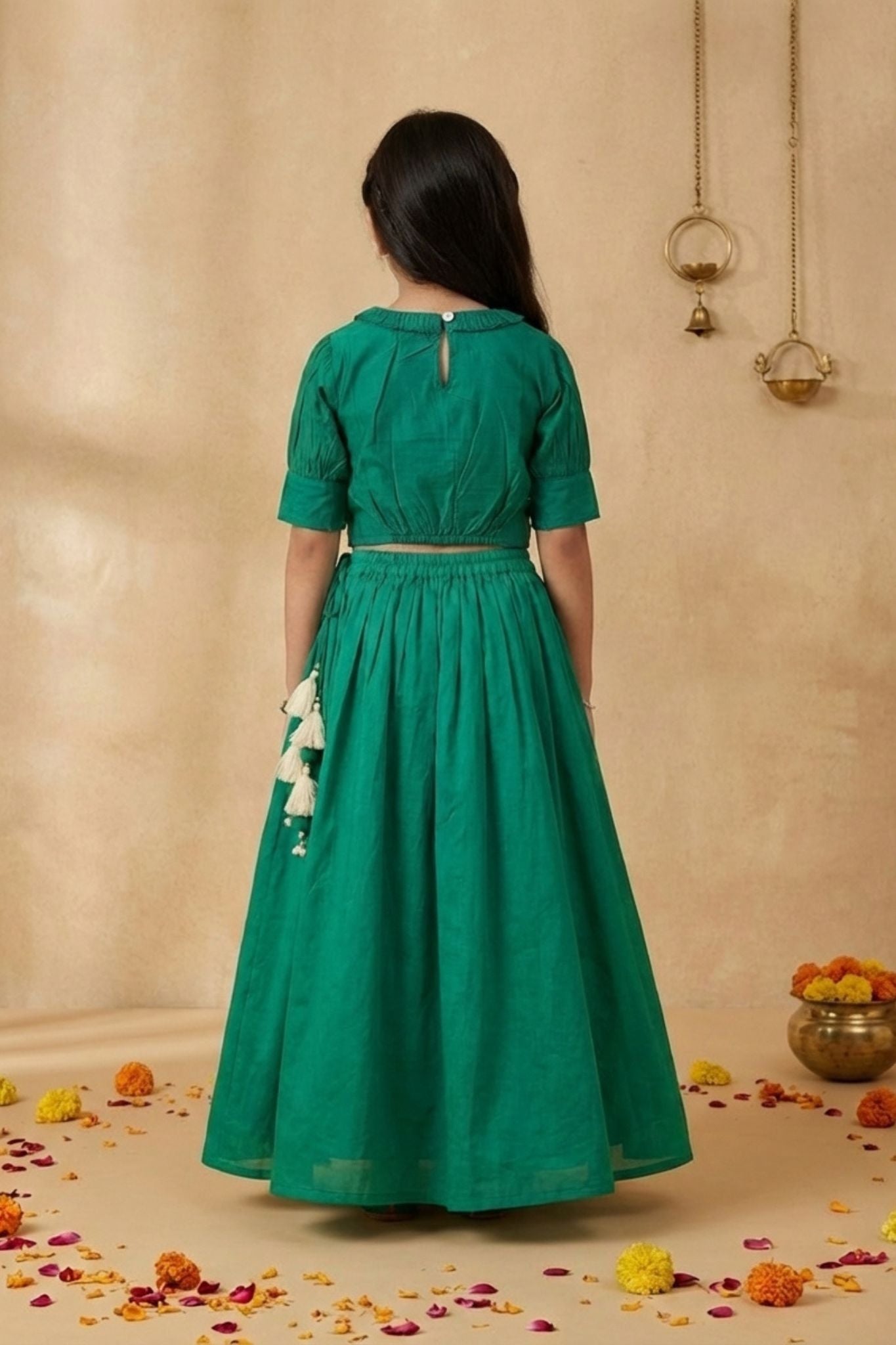 Green Embroidered Lehenga Choli Set For Girls