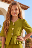 Girls Olive Green Peplum Top With Wide Leg Co-Ord Set