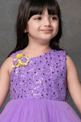 Lavender Partywear Frock With Sequin Work For Girls