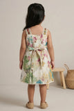 Girls Multicolor Floral Printed Dress with Embroidered Panel