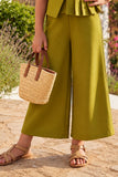 Girls Olive Green Peplum Top With Wide Leg Co-Ord Set