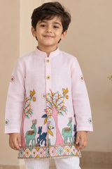 Boys Light Pink Embroidered Kurta Pant Set