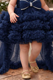 Girls Navy Blue Sequin High-Low Party Wear Frock